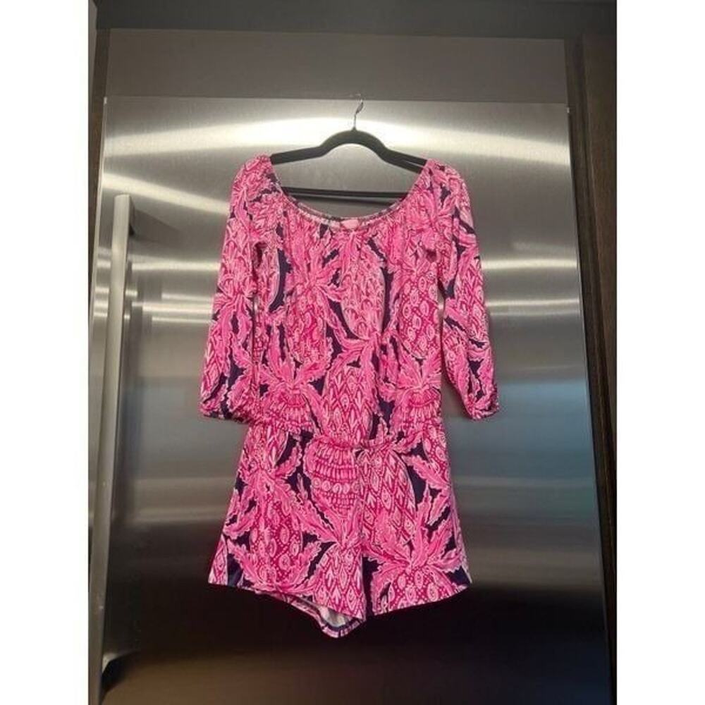 Lilly Pulitzer Lana Long Sleeve Romper Pink Coco Safari small